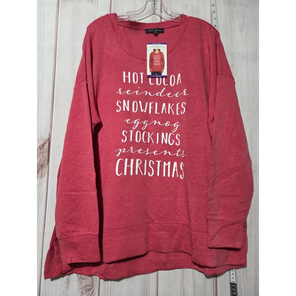 Ladies 2xl Christmas Holiday Graphic Sweatshirt Top Red NWT